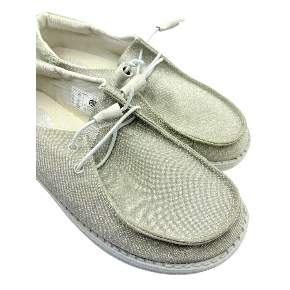 Hey Dude Wendy Women’s Loafers Size 9 White Sparkle Slip-On Casual Comfort